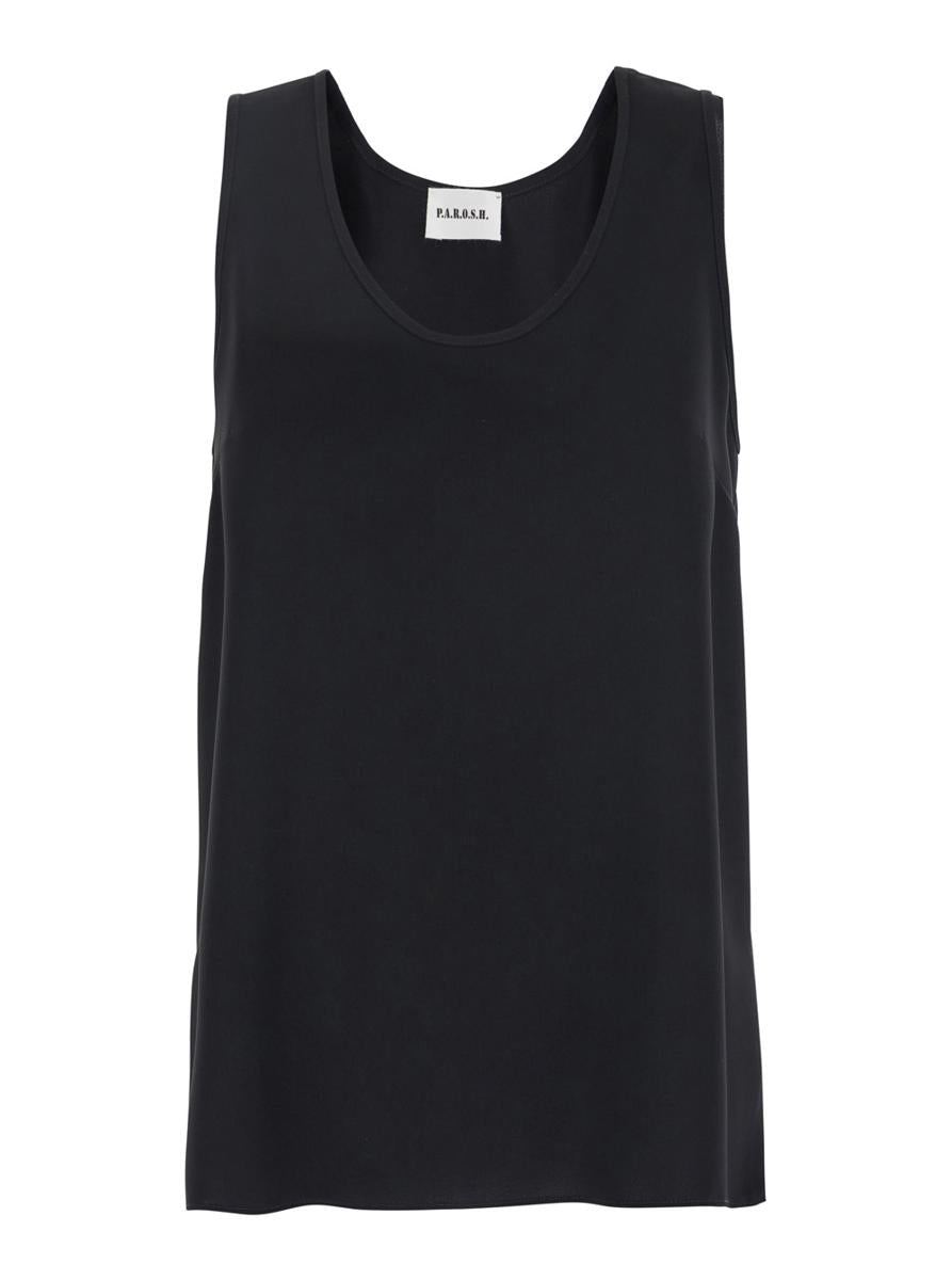 Black Sleeveless Top With Round Neck In Tech Fabric Woman