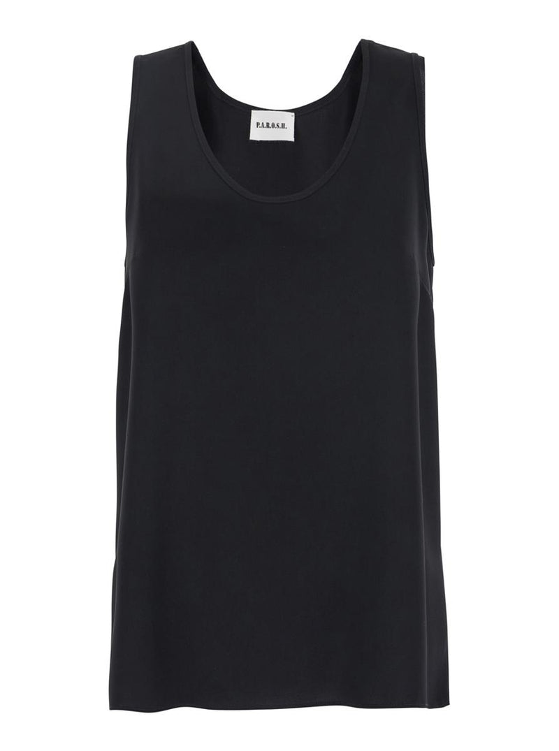 Black Sleeveless Top With Round Neck In Tech Fabric Woman