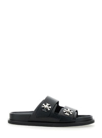 'Turnlock' Black Sandals With Double Strap And Logo Plaque In Leather Woman