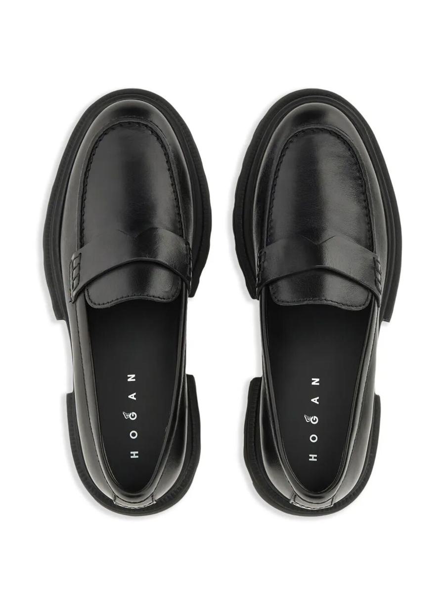 Hogan 10-Storey Smooth Leather And Workwear Sole Loafers Shoes
