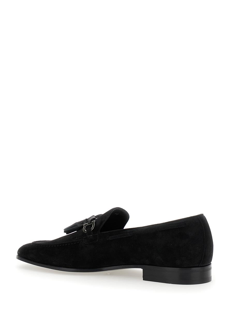 'Besile 2' Black Loafers With Gancini And Cord Detail In Suede Man