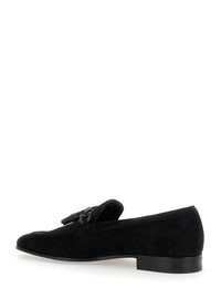'Besile 2' Black Loafers With Gancini And Cord Detail In Suede Man