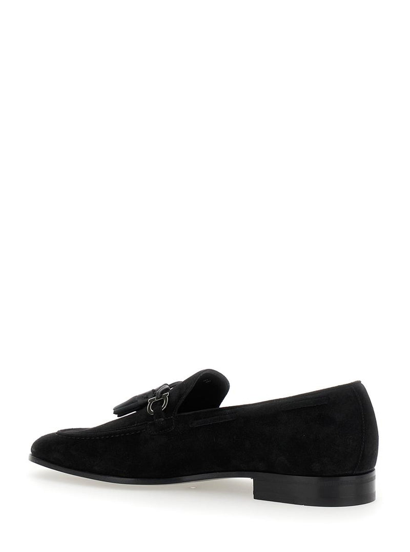 'Besile 2' Black Loafers With Gancini And Cord Detail In Suede Man