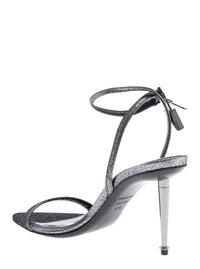 Metallic Sandals With High Stiletto Heel And Padlock Detail On The Ankle In Leather Woman