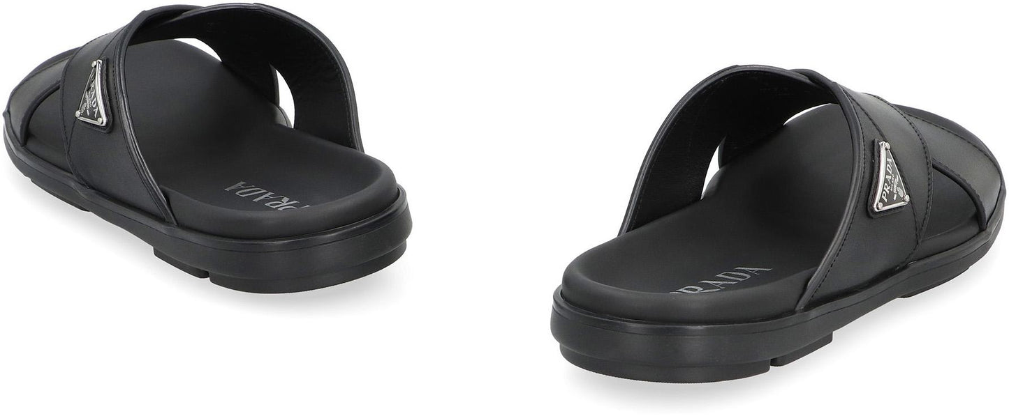 Prada Leather Slides With Logo