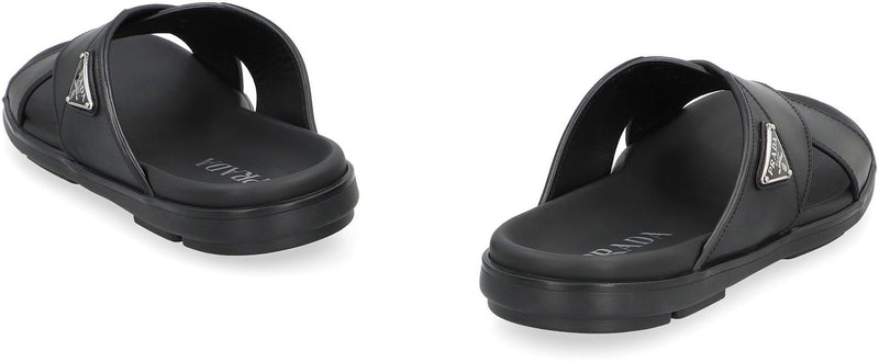 Prada Leather Slides With Logo