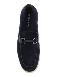 'Cosimo' Blue Loafers With Metallic Hooks On The Front In Suede Man