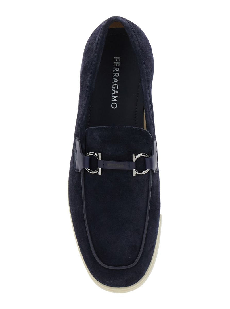 'Cosimo' Blue Loafers With Metallic Hooks On The Front In Suede Man