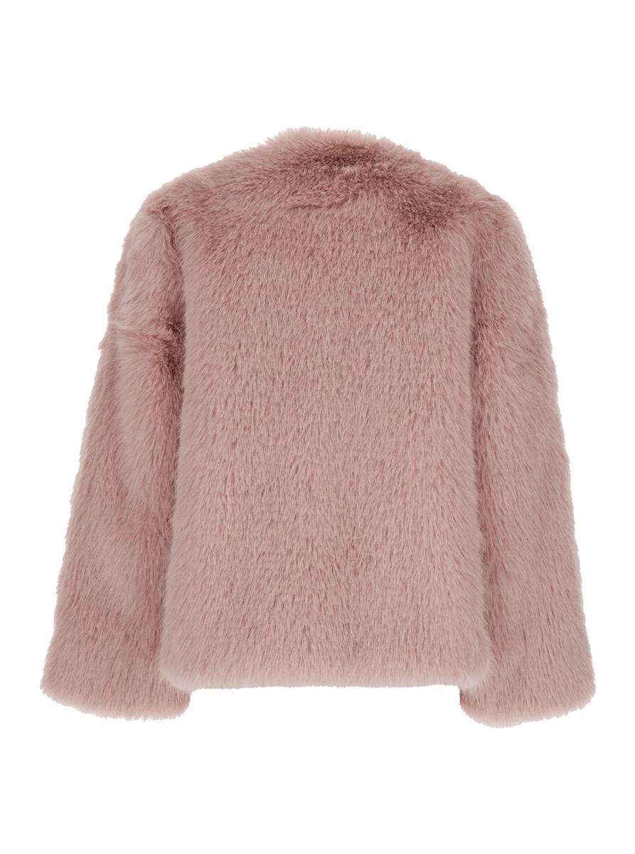 Pink Crewneck Fur Jacket With Concealed Front Closure In Ecofur Woman