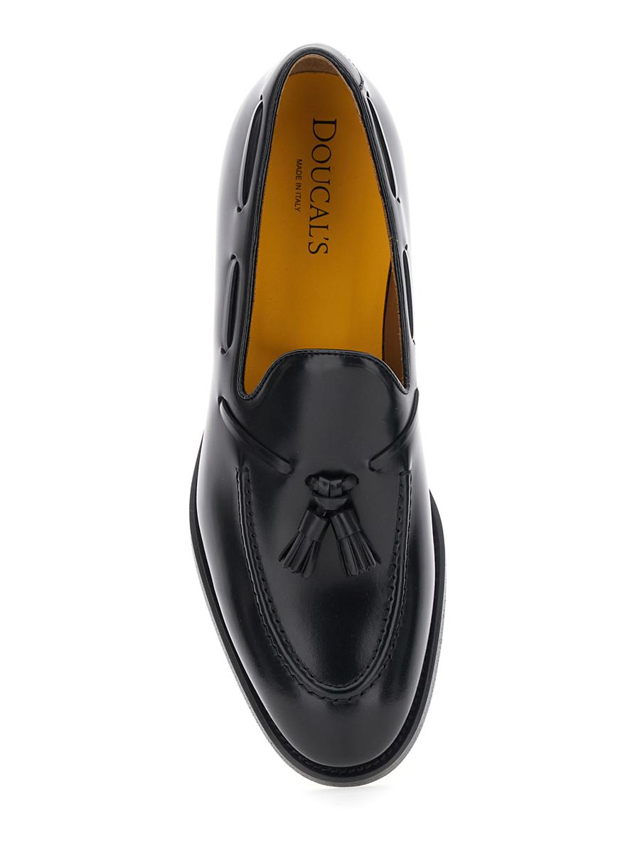 Black Slip-On Loafers With Tassel Detail In Smooth Leather Man