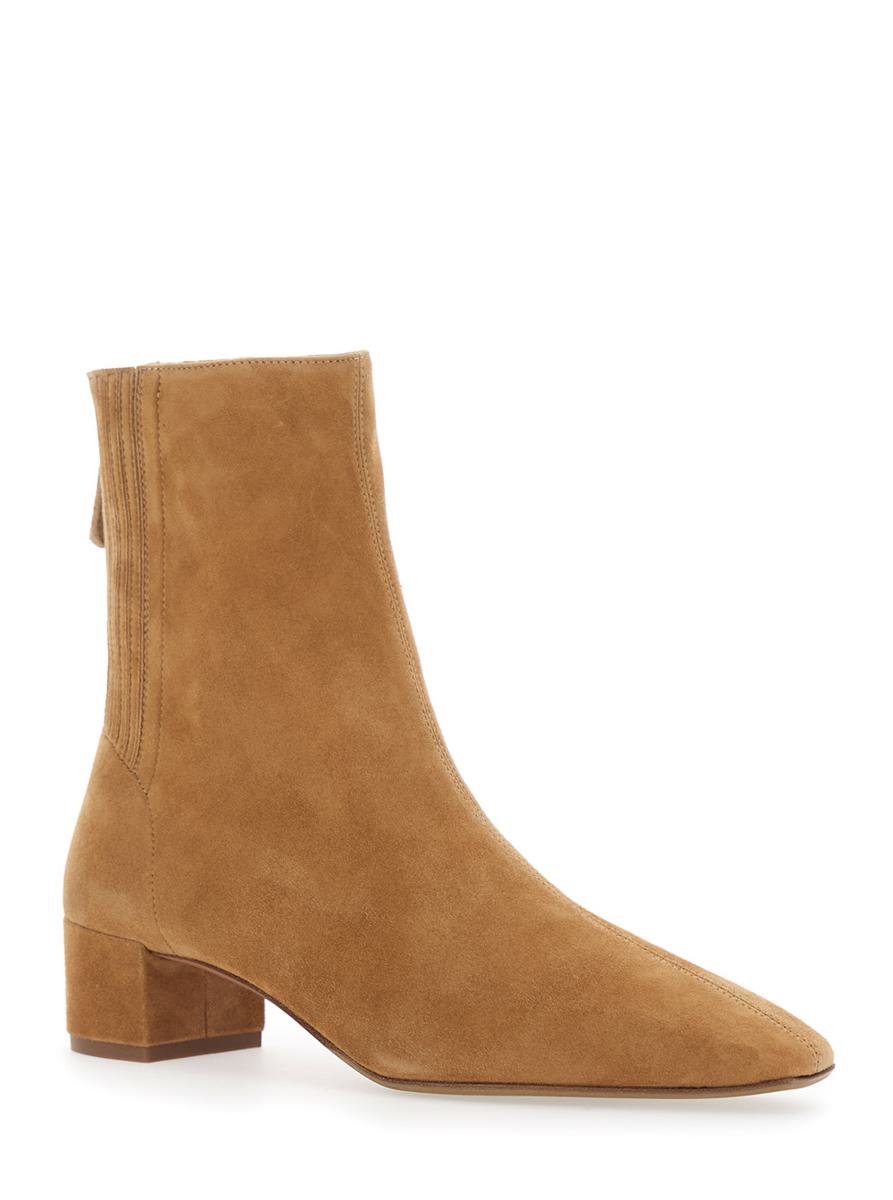'Saint Honore' Beige Ankle Boots With Low Block Heel And Pointed Toe In Suede Woman