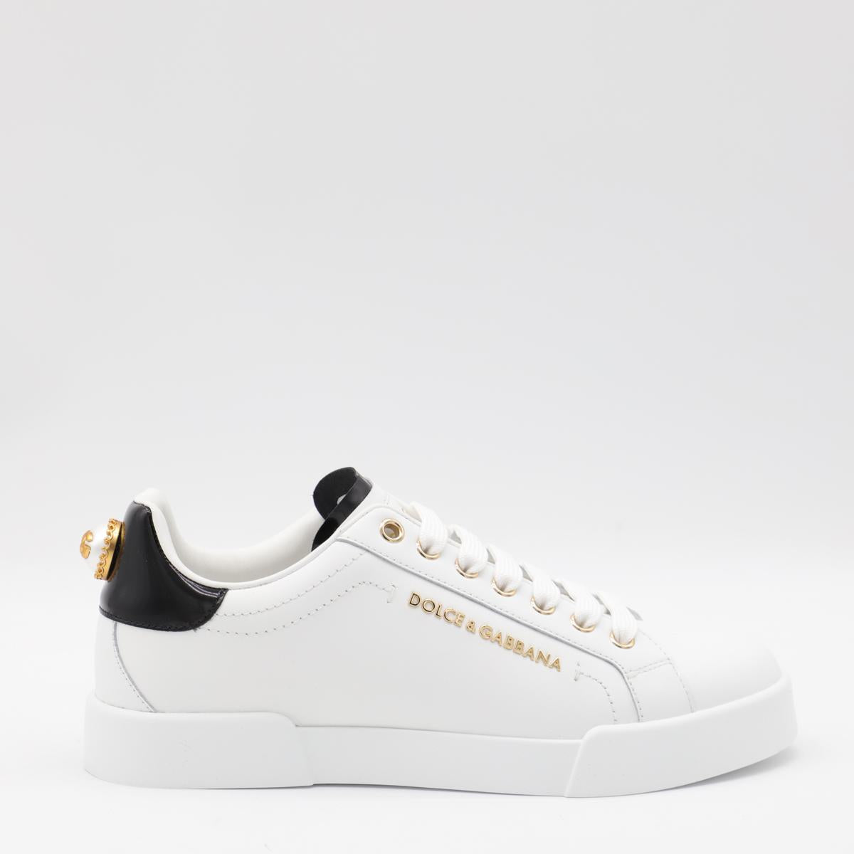 Dolce & Gabbana White And Black Leather Sneakers