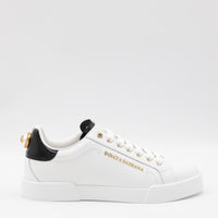 Dolce & Gabbana White And Black Leather Sneakers