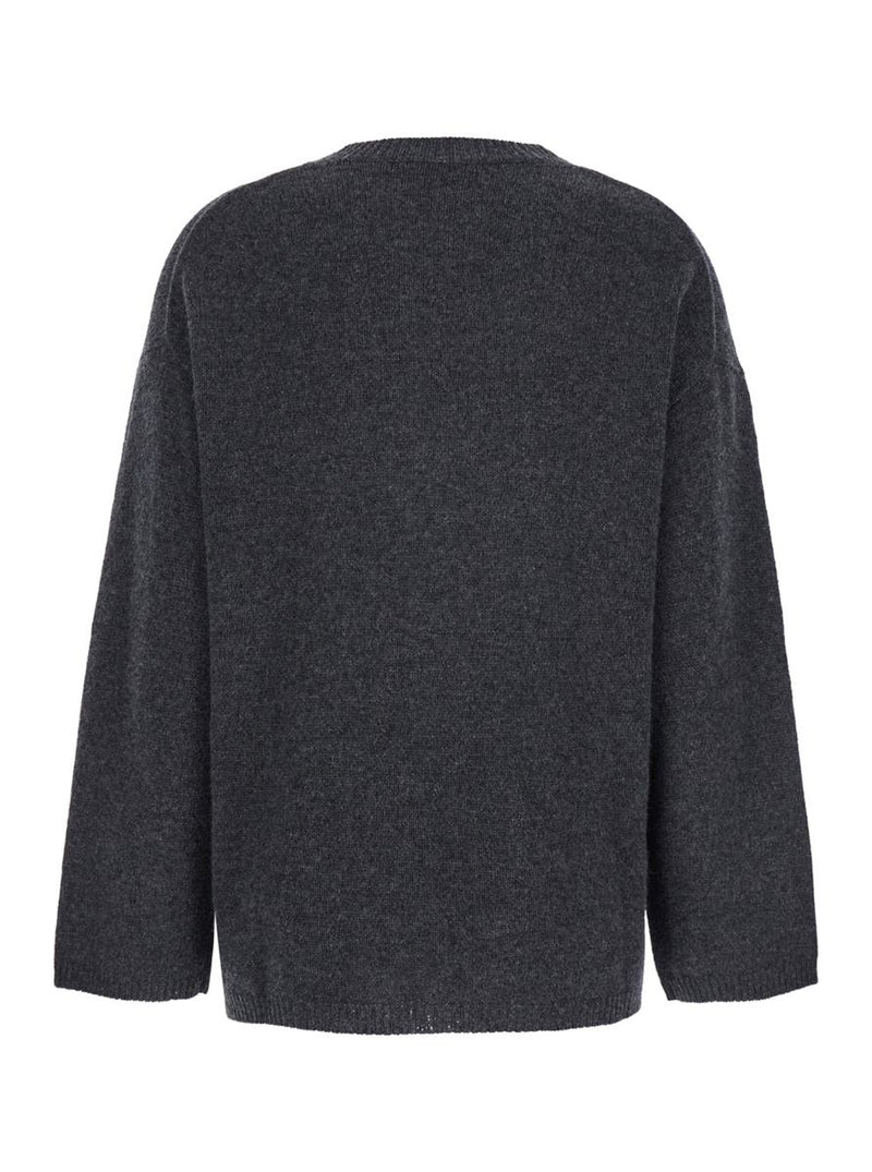 Grey Relaxed Crewneck Sweater In Cashmere Woman