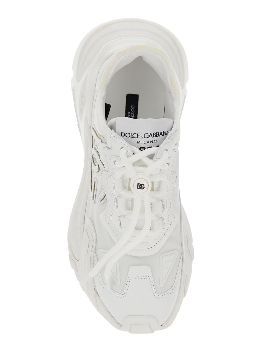 White Low Top Sneakers With Logo Lettering On Tongue And Heel In Tech Fabric Woman