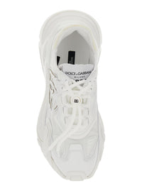 White Low Top Sneakers With Logo Lettering On Tongue And Heel In Tech Fabric Woman
