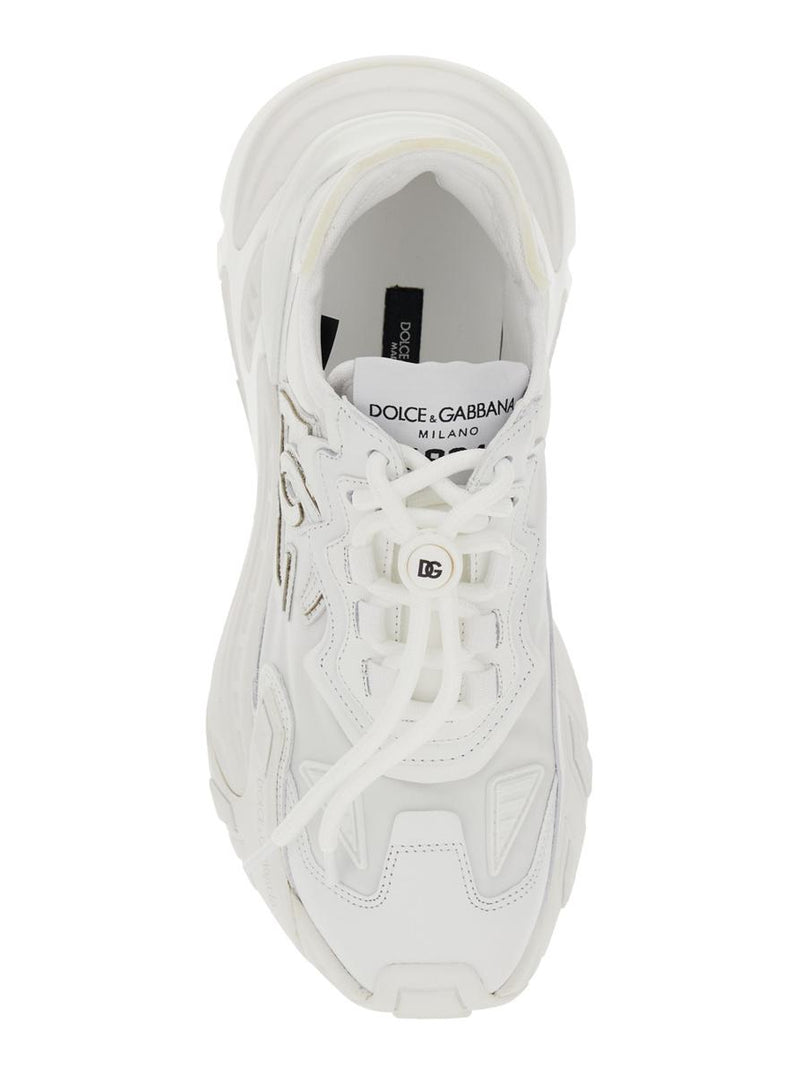 White Low Top Sneakers With Logo Lettering On Tongue And Heel In Tech Fabric Woman
