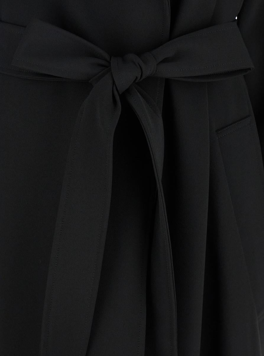 Black Double-Breasted Trench Coat With Matching Belt In Cady Woman