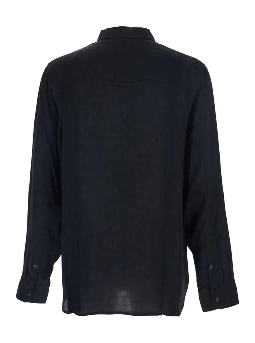 'Adriel' Black Shirt With Classic Collar In Viscose Blend Man