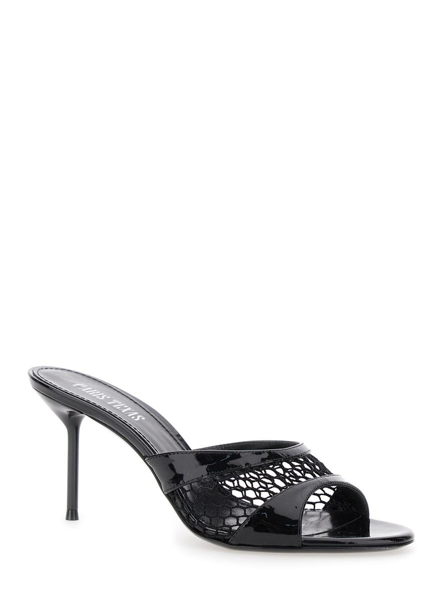 Black Mule With Mesh Design And Stiletto Heel In Leather Woman