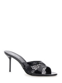 Black Mule With Mesh Design And Stiletto Heel In Leather Woman