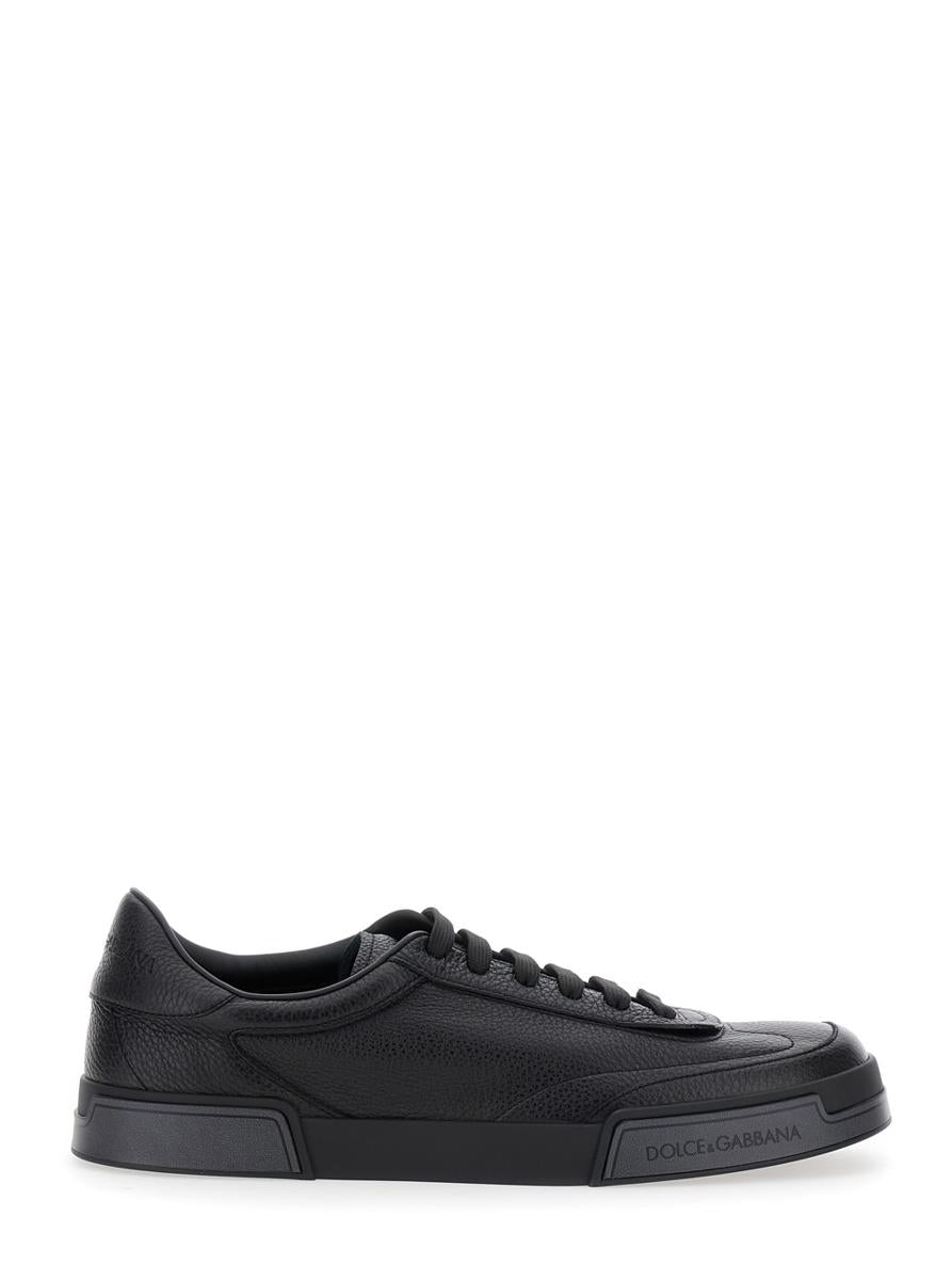 'Portofino' Black Sneaker With Logo Print On The Sole In Hammered Leather Man