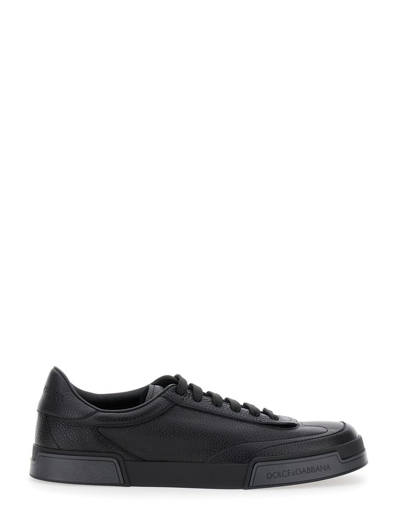'Portofino' Black Sneaker With Logo Print On The Sole In Hammered Leather Man