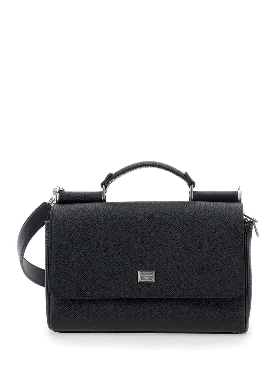 'Sicily' Black Crossbody Bag With Adjustable And Removable Shoulder Strap And Logo Plaque On The Front In Leather Man