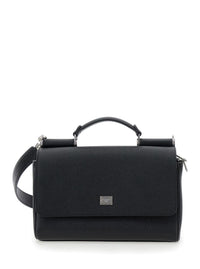 'Sicily' Black Crossbody Bag With Adjustable And Removable Shoulder Strap And Logo Plaque On The Front In Leather Man