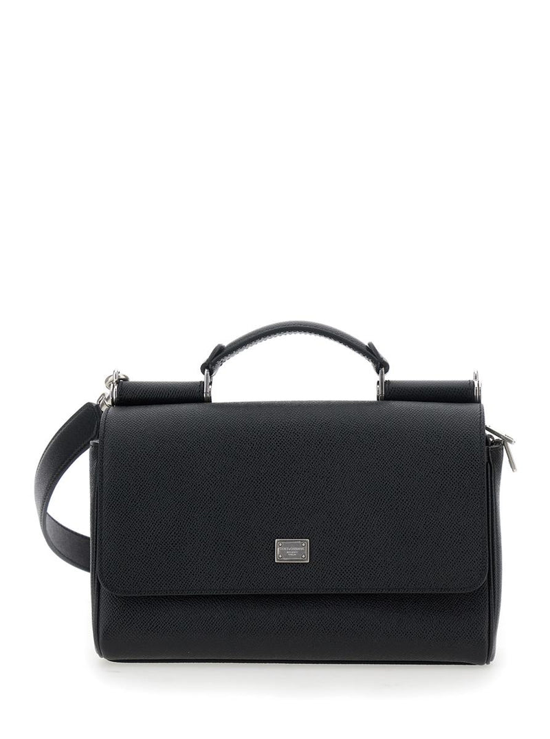 'Sicily' Black Crossbody Bag With Adjustable And Removable Shoulder Strap And Logo Plaque On The Front In Leather Man