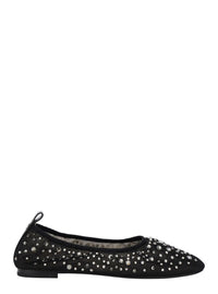 Black Ballet Flats With All-Over Crystals Application In Tech Fabric Woman