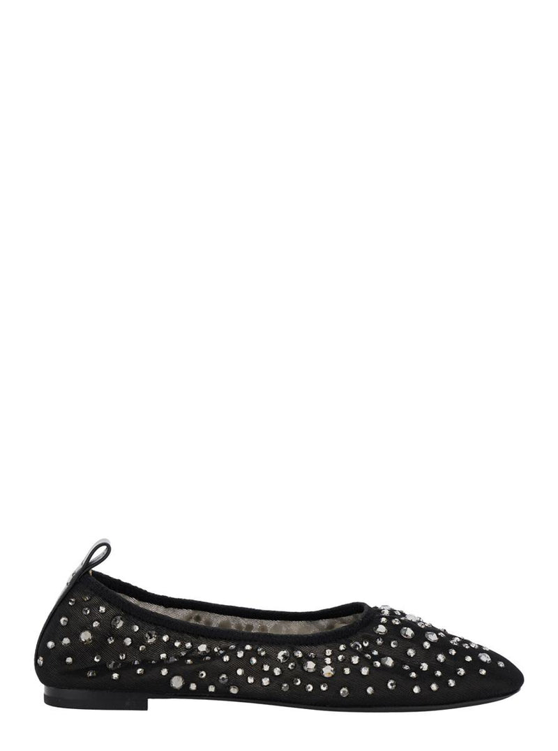 Black Ballet Flats With All-Over Crystals Application In Tech Fabric Woman