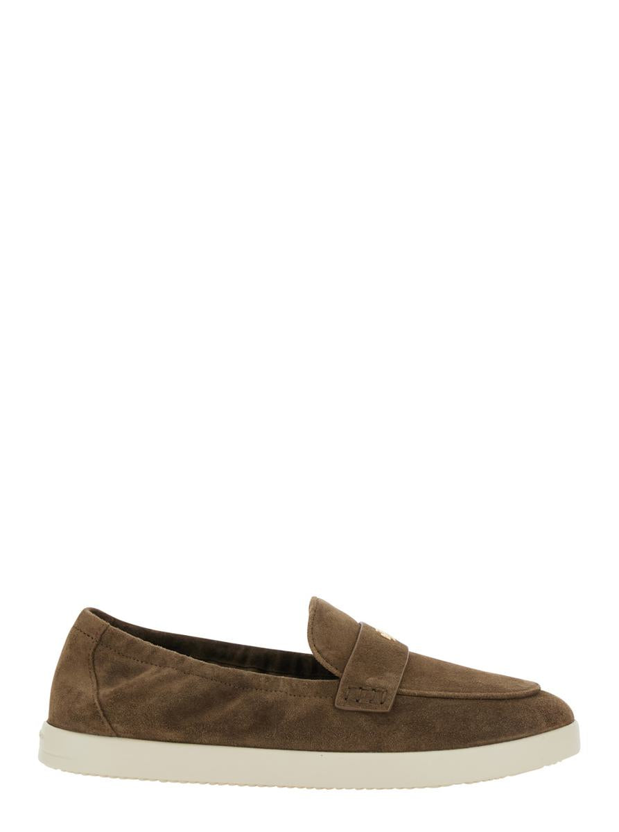 Brown Loafers With Logo Plaque On The Front And Slip-On Design In Suede Woman
