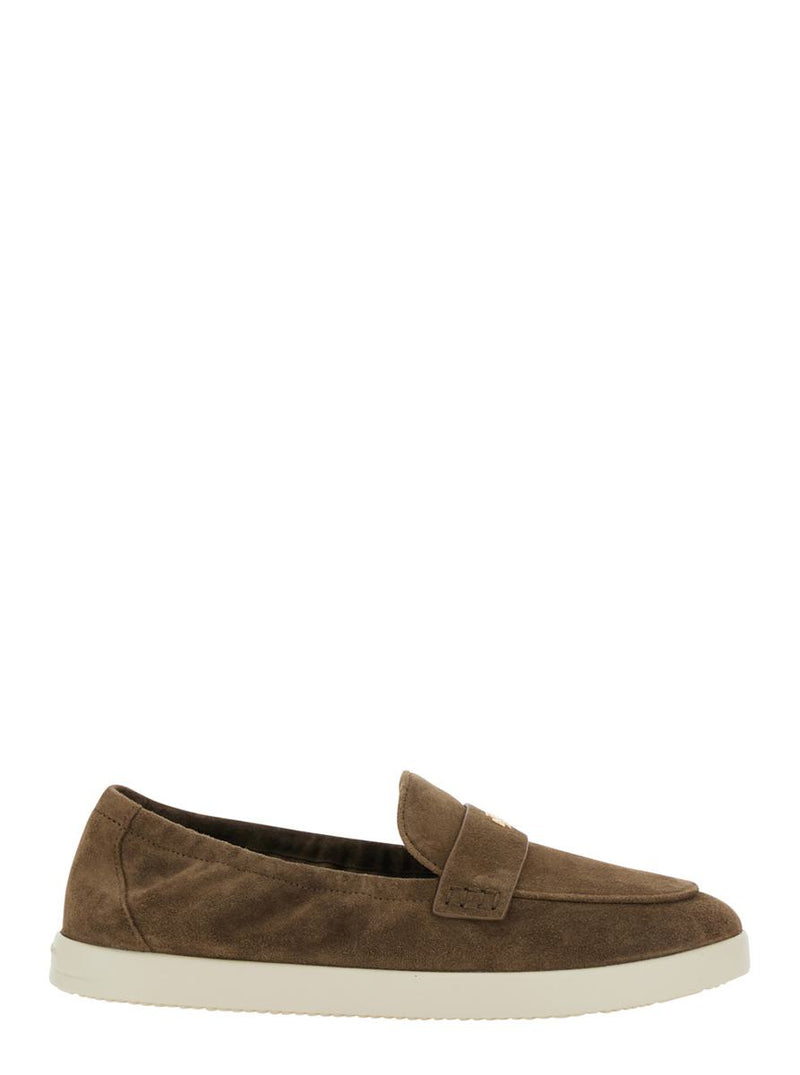 Brown Loafers With Logo Plaque On The Front And Slip-On Design In Suede Woman
