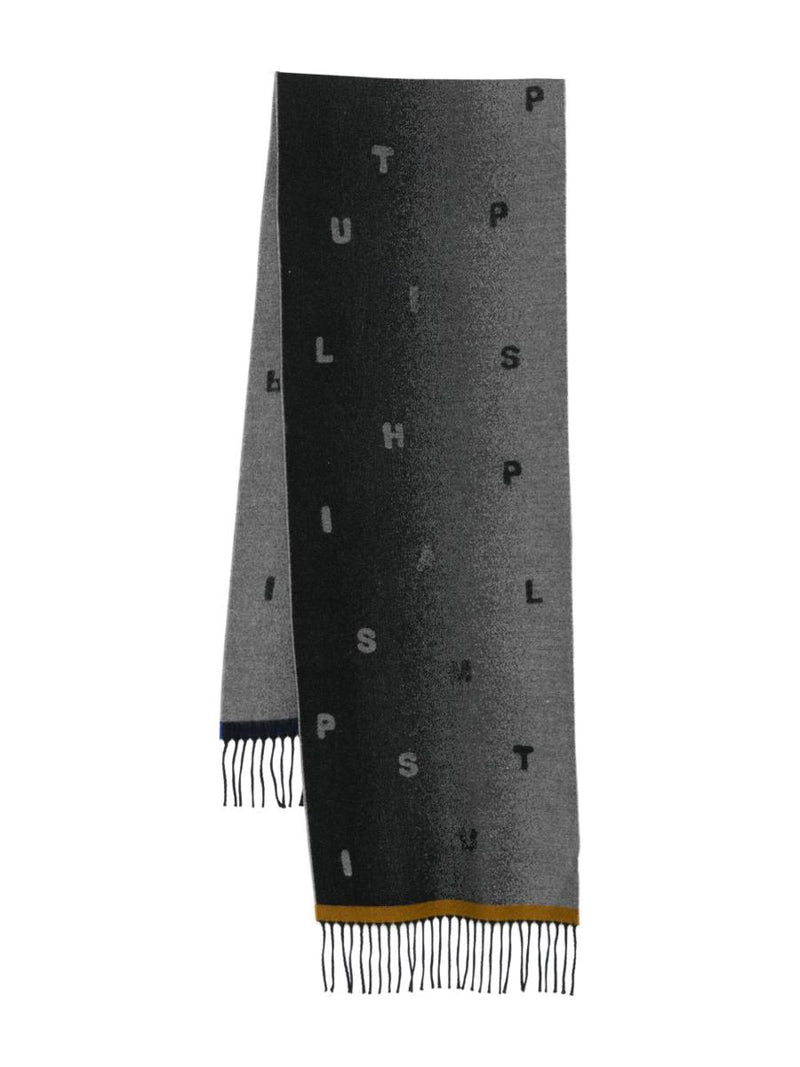 Paul Smith Black And Grey Scarf In Wool With Logo