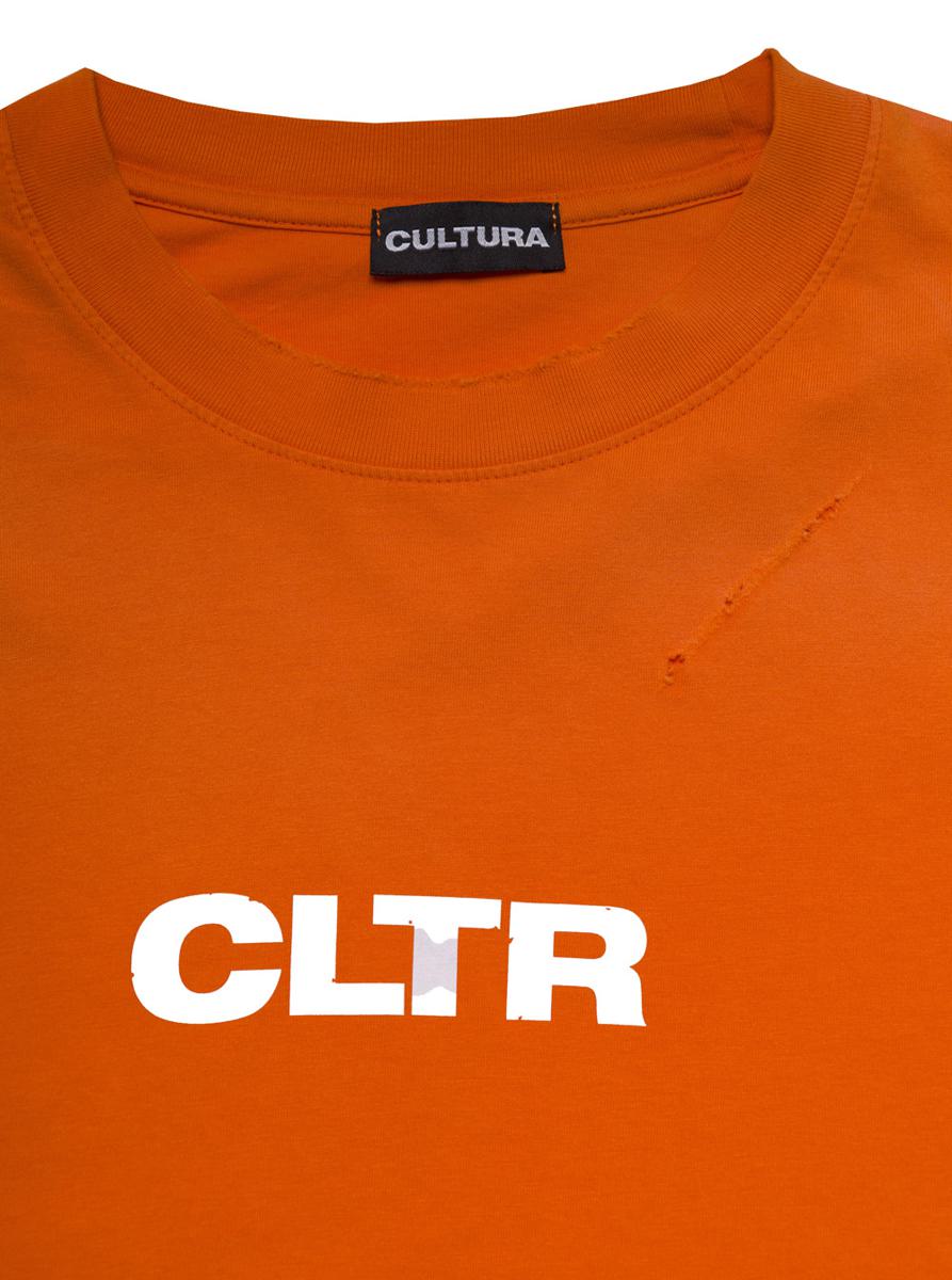 Orange Crewneck Sweatshirt With Contrasting Cltr Print In Jersey Man