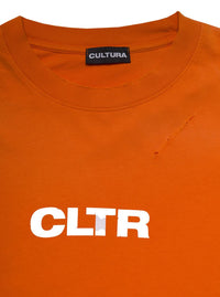 Orange Crewneck Sweatshirt With Contrasting Cltr Print In Jersey Man