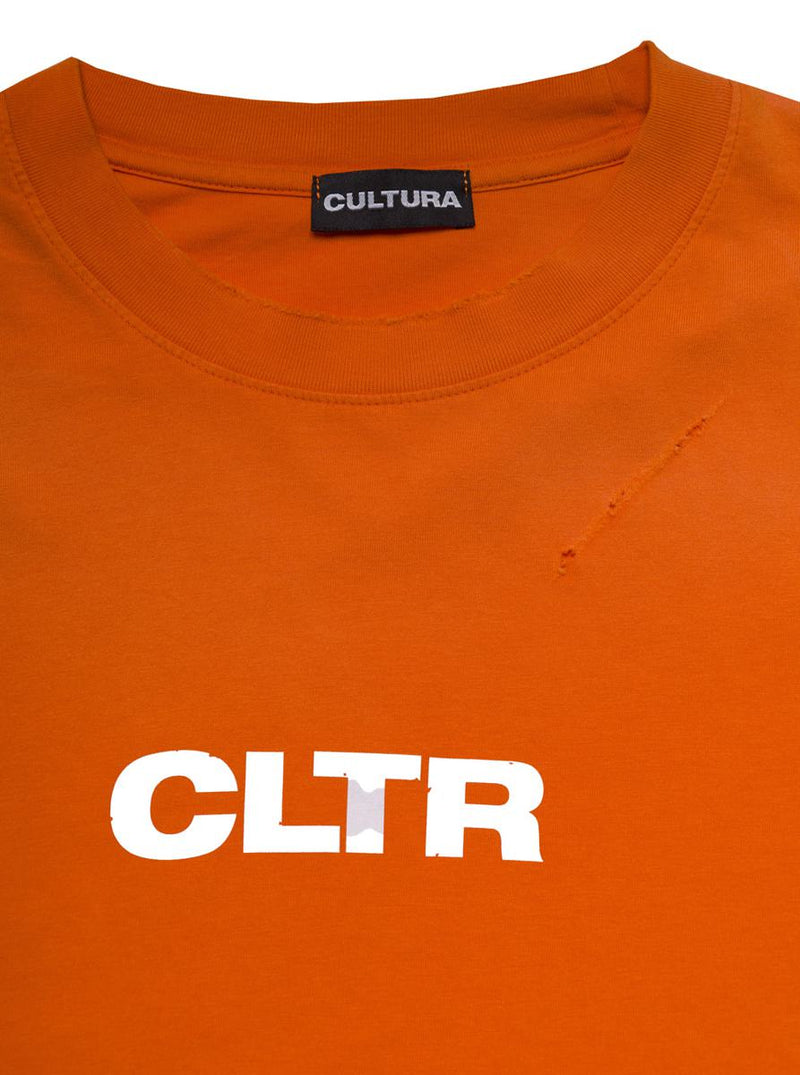Orange Crewneck Sweatshirt With Contrasting Cltr Print In Jersey Man