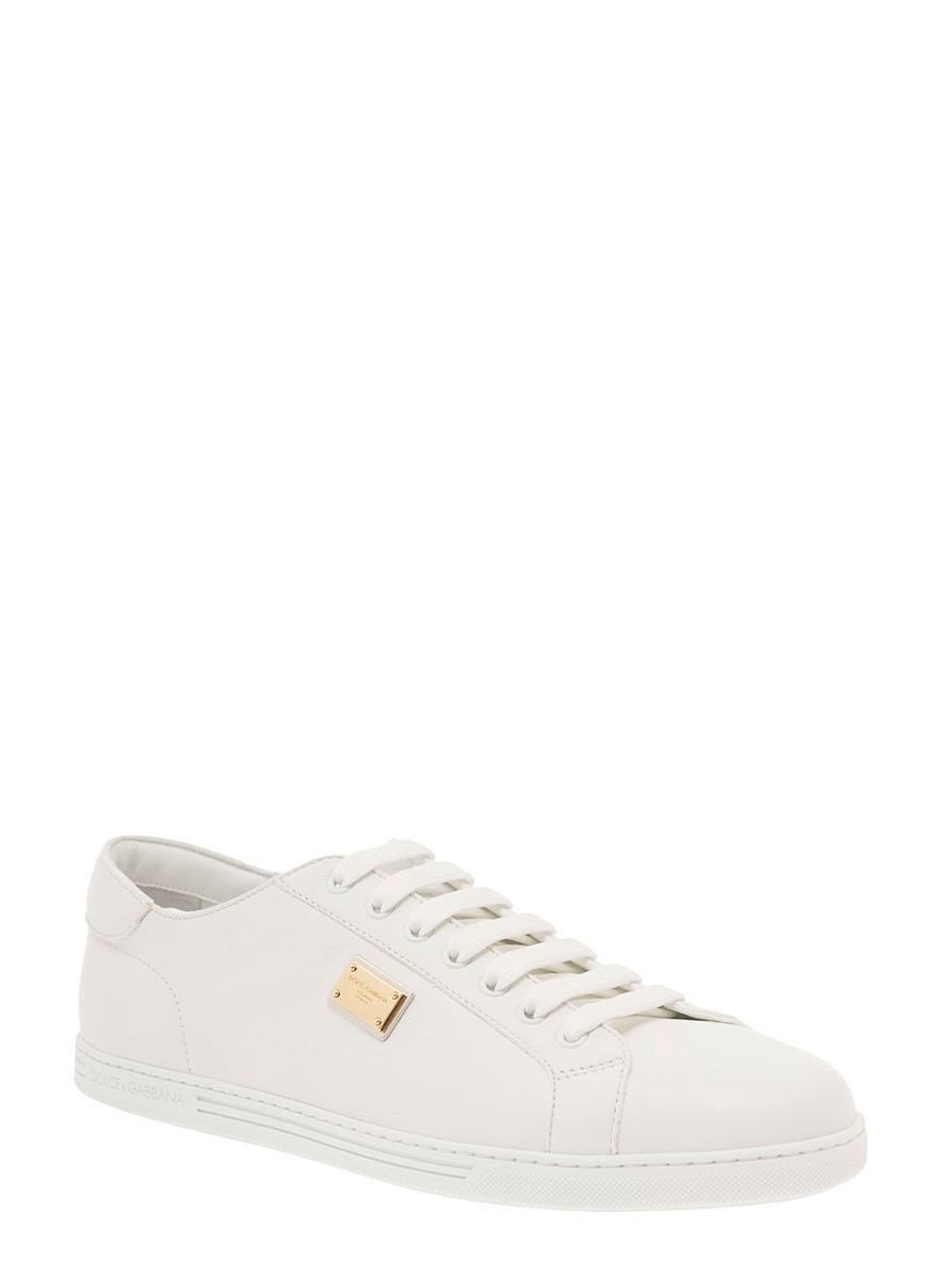 'Portofino' White Monocrom Low Top Sneakers With Logo Plaque In Leather Man