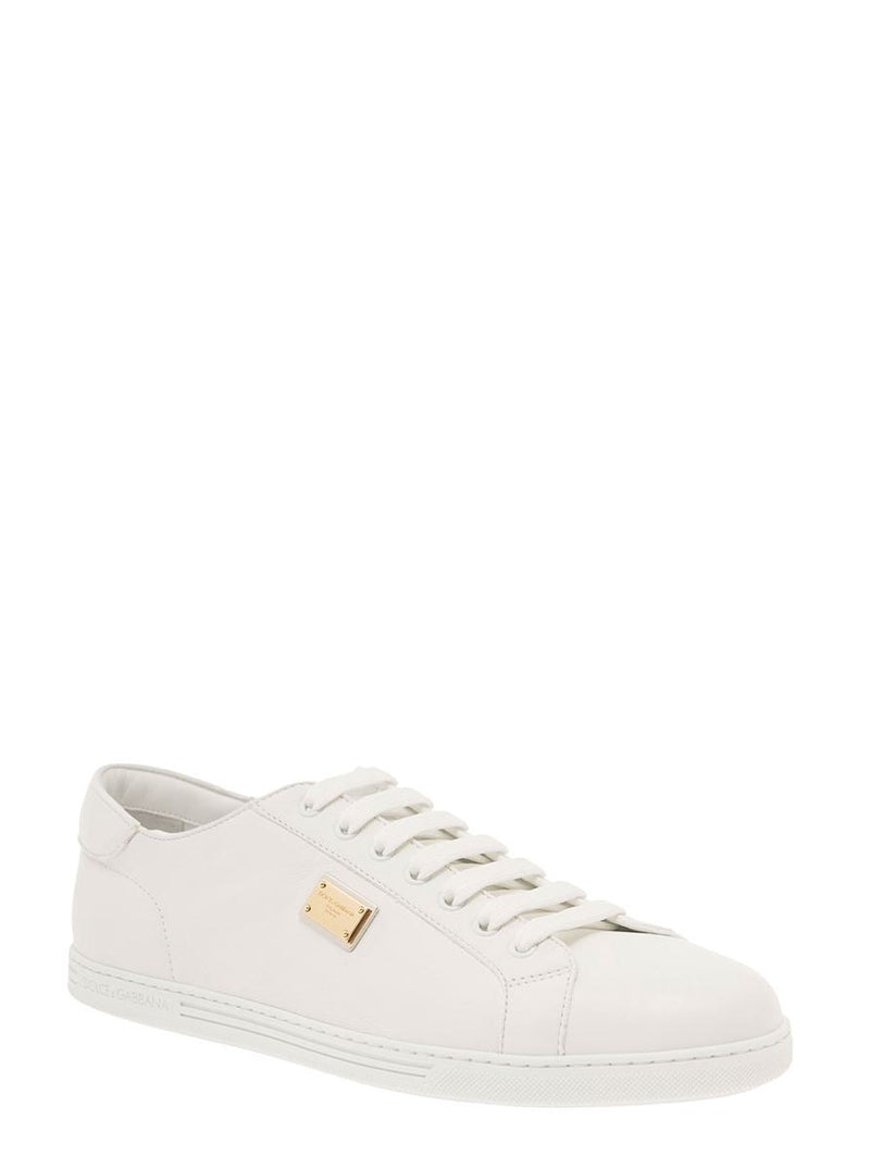 'Portofino' White Monocrom Low Top Sneakers With Logo Plaque In Leather Man
