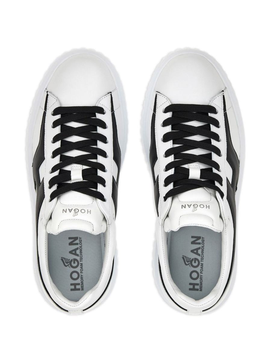 Hogan H-Stripes Sneakers In Black And White Sheepskin Leather