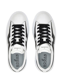 Hogan H-Stripes Sneakers In Black And White Sheepskin Leather