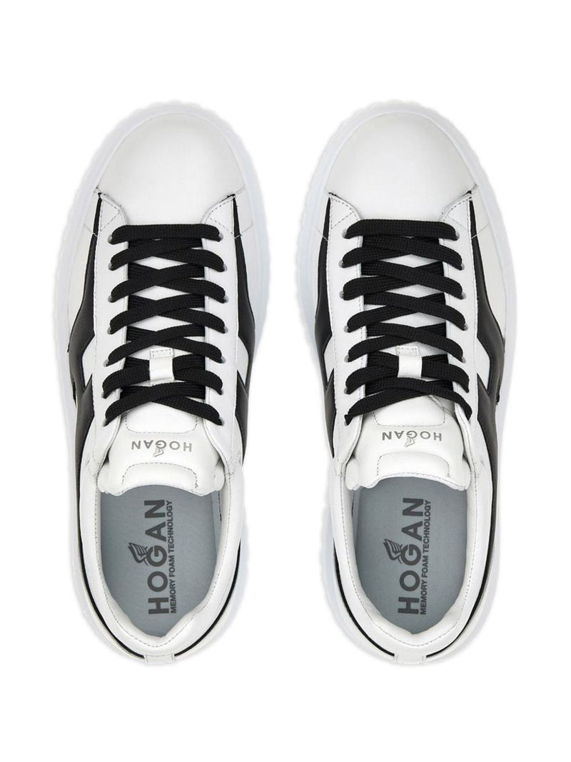 Hogan H-Stripes Sneakers In Black And White Sheepskin Leather