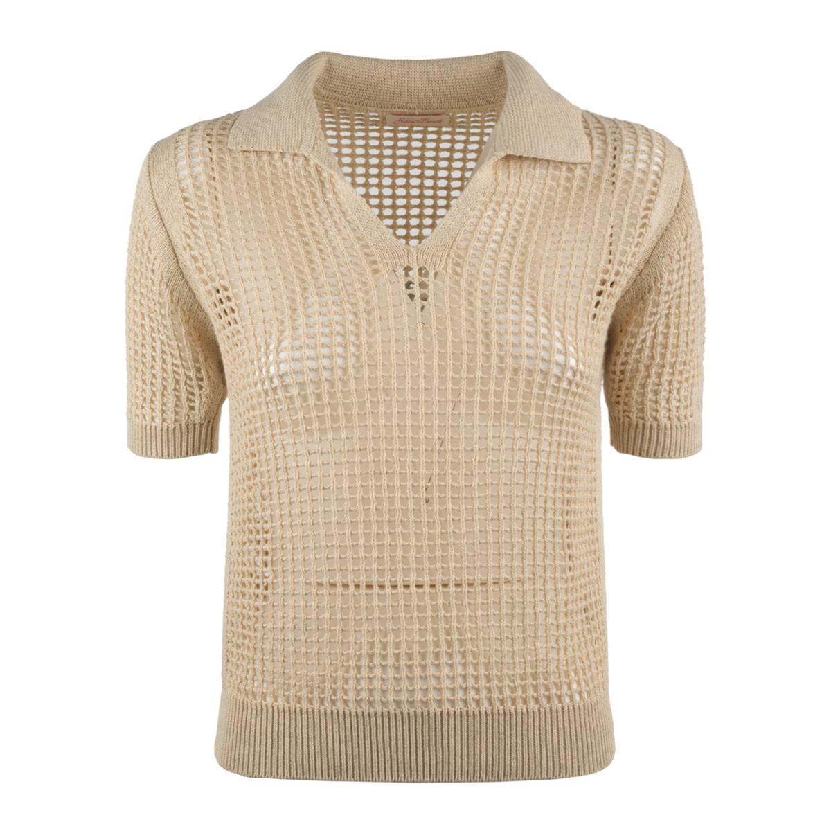 MC2 Saint Barth Beige Crochet Mesh Polo Shirt