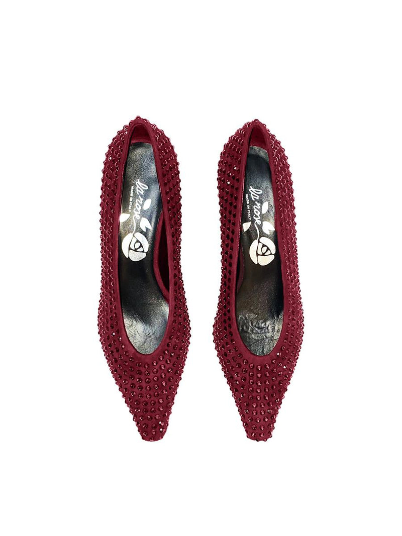 La Rose Heeled Ballerina Shoes Crystal Bordeaux