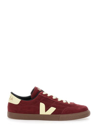 'Panenka' Bordeaux Low Top Sneakers With Logo Patch On The Side And Contrasting Heel With Logo Lettering In Leather Unisex