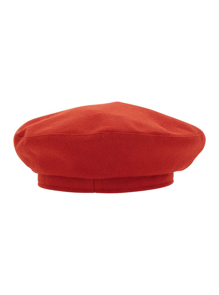 Red Hat With Flat Crown And Logo Plaque On The Side In Wool Woman