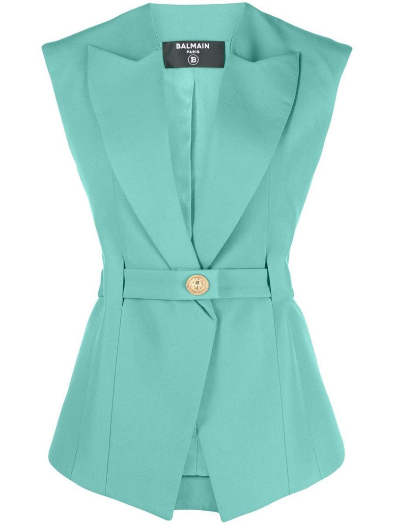 Balmain Sleeveless Belted Wool Jacket