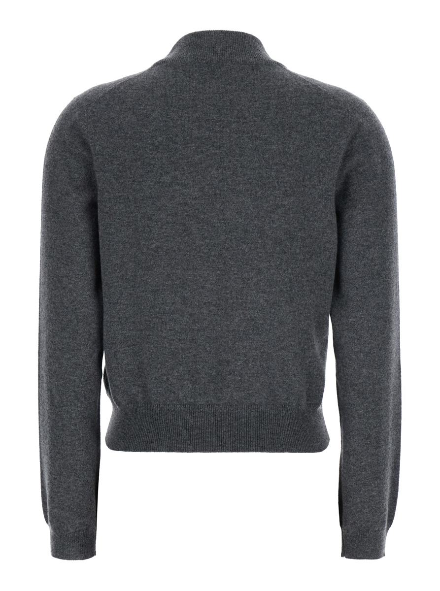 Grey Sweater With Mock Neck And Monil Detail On The Front In Cashmere Woman