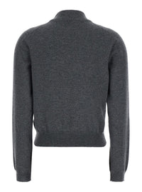 Grey Sweater With Mock Neck And Monil Detail On The Front In Cashmere Woman